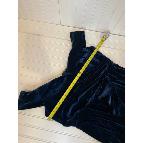 OLEG Cassini Navy Blue Velvet Off-the-Shoulder Sheath Mother of Bride Size 16W - Picture 7 of 9